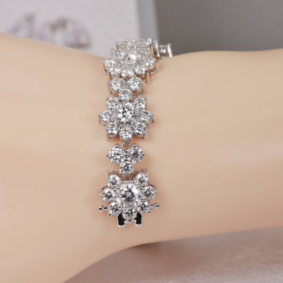 Certified Flower Moissanite Tennis Bracelet 925 Sterling - Picture 3 of 5